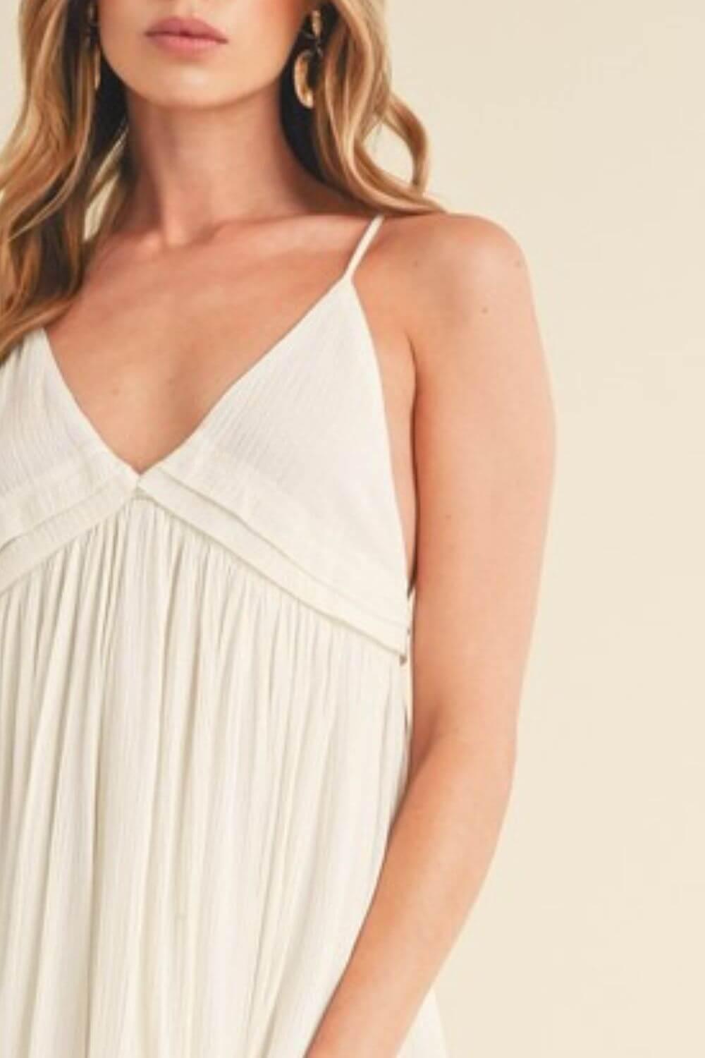 Aemi + Co Ruched Plunge Mini Cami Dress