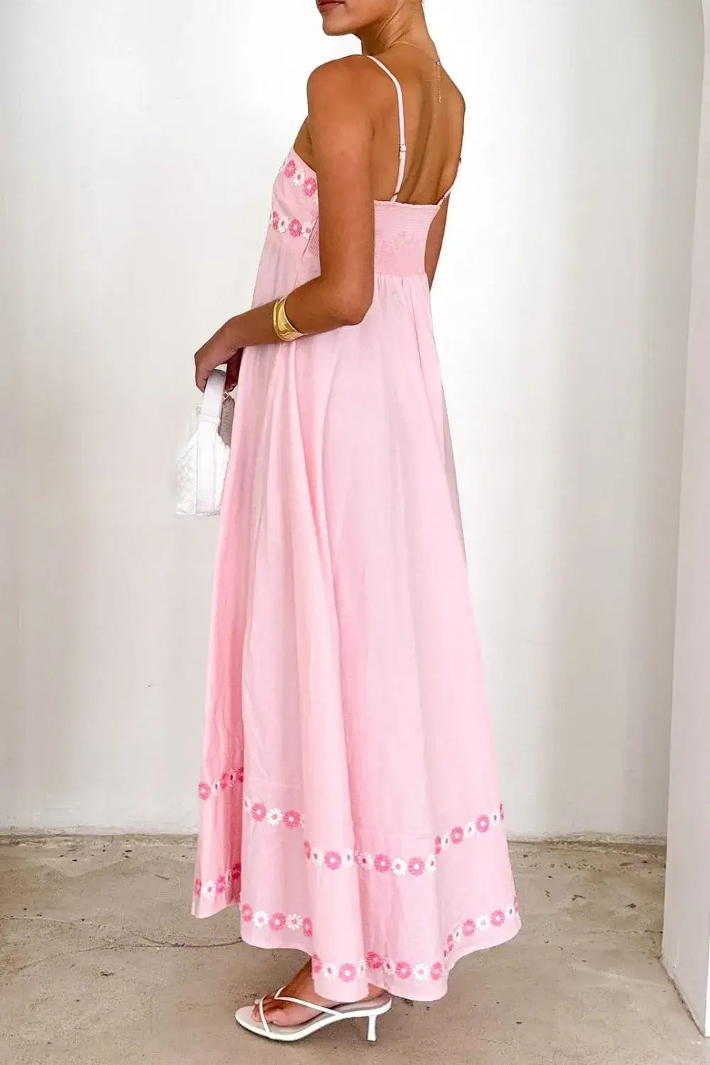 Floral Embroidered Spaghetti Strap Maxi Dress
