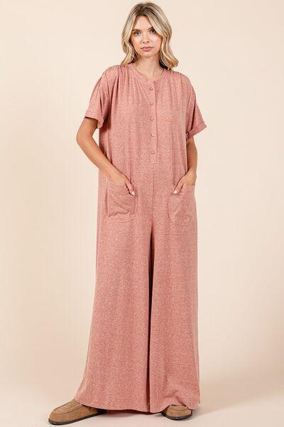 Mittoshop Button Detail Short Sleeve Wide Leg Jumpsuit - Clothes For Her Online Store