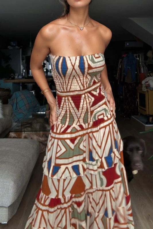 Smocked Printed Tube Dress