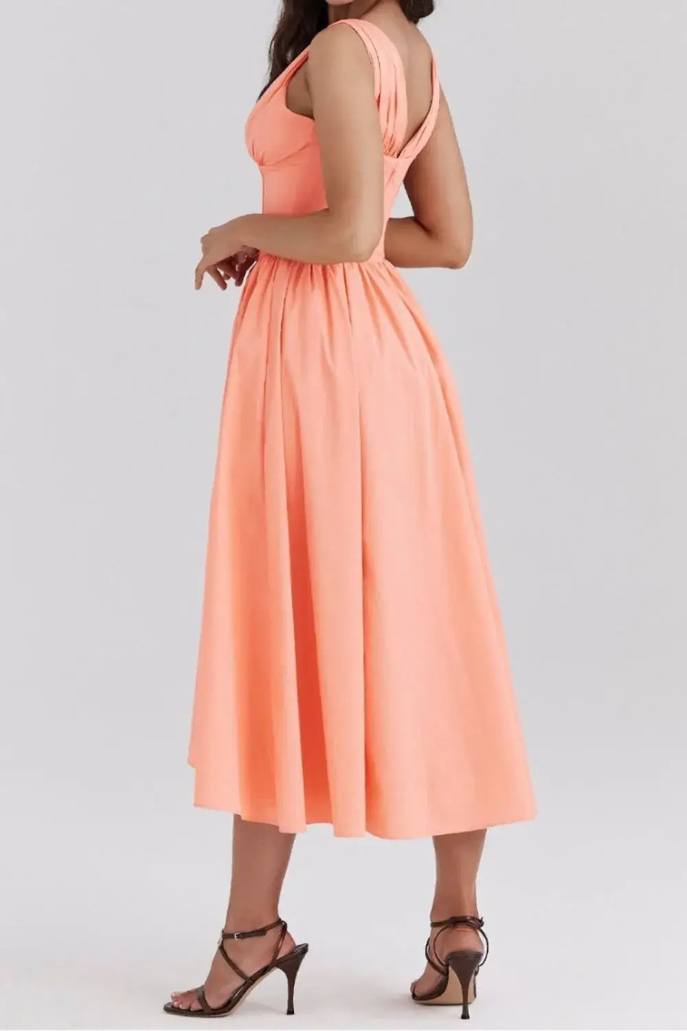 Ruched V-Neck Sleeveless Dress with Pockets