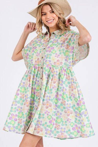 SAGE+FIG Floral Babydoll Short Sleeves Dress - Clothes For Her Online Store