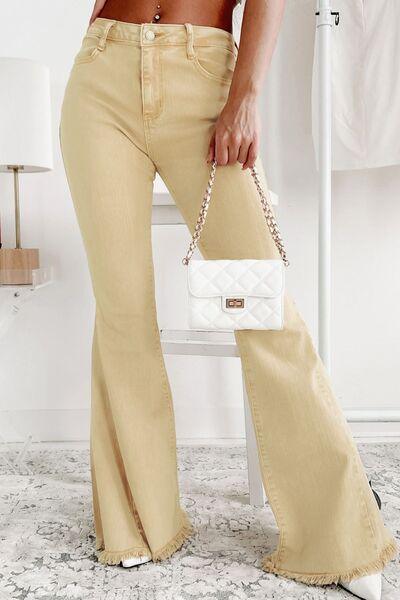 Raw Edge Mid Waist Flared Jeans - Clothes For Her Online Store