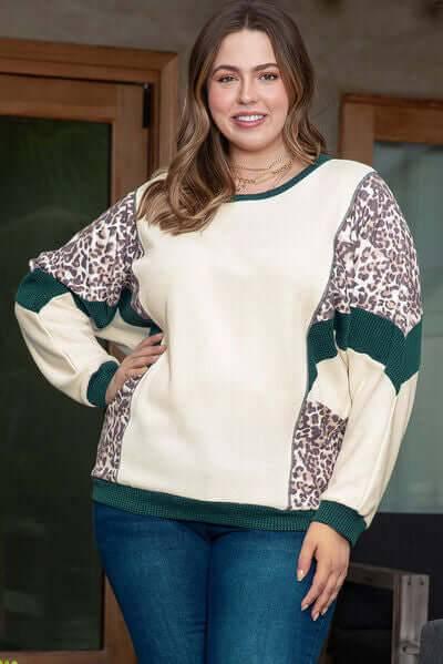 Plus Size Leopard Waffle-Knit Long Sleeve T-Shirt - Clothes For Her Online Store