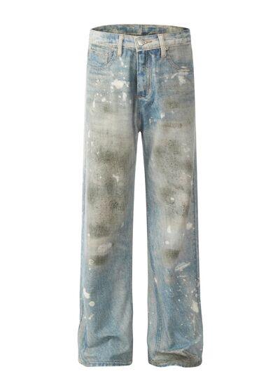 Men's Waste Soil Style Straight Leg Jeans