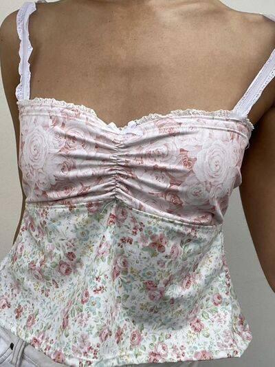 Lace Detail Floral Sweetheart Neck Cami