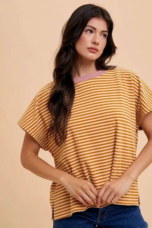 Annie Wear Stripe Soft Brushed Knit Dolman Sleeve Top