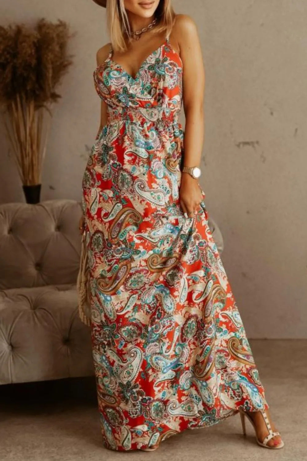 Printed Spaghetti Strap Maxi Dress
