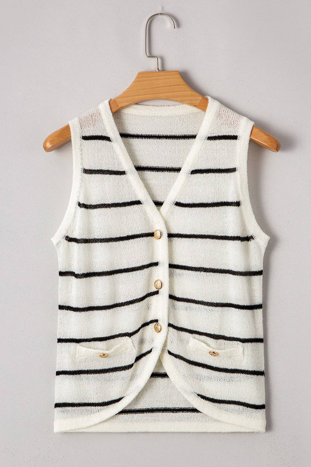 Stripe Button Down V-Neck Sweater Vest