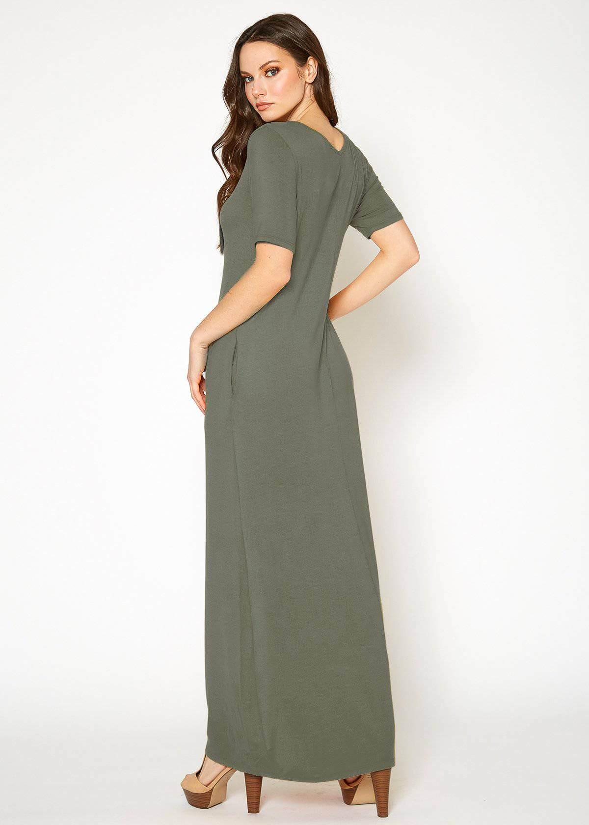 V-neck Short Sleeve Maxi Dress With Pockets