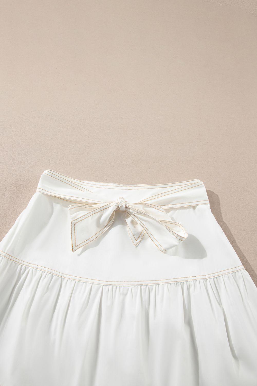 Contrast Stitching Trim Knotted High Waist A-Line Mini Skirt