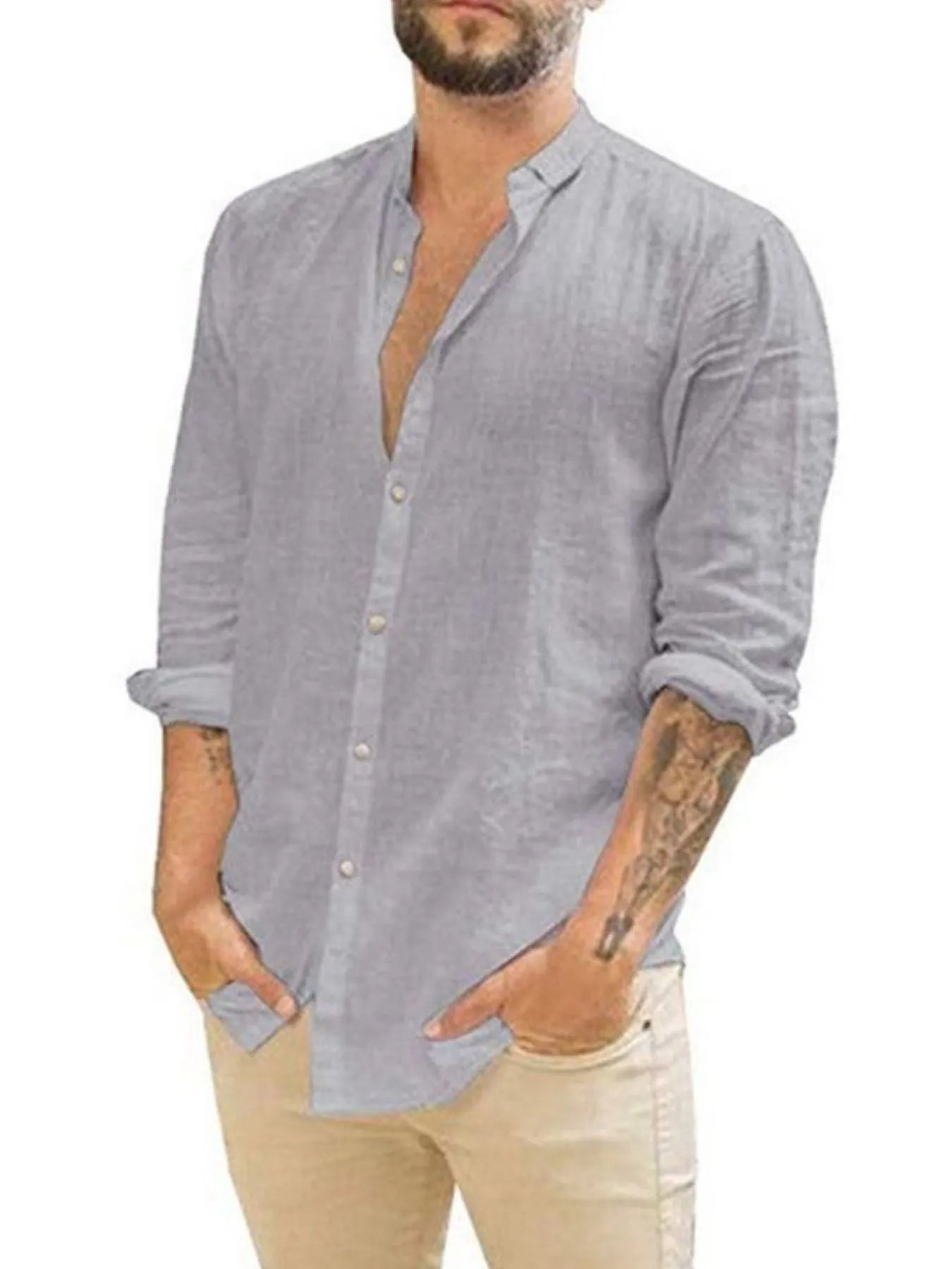 Men's Full Size Casual Linen Button Down Shirt Plus Size
