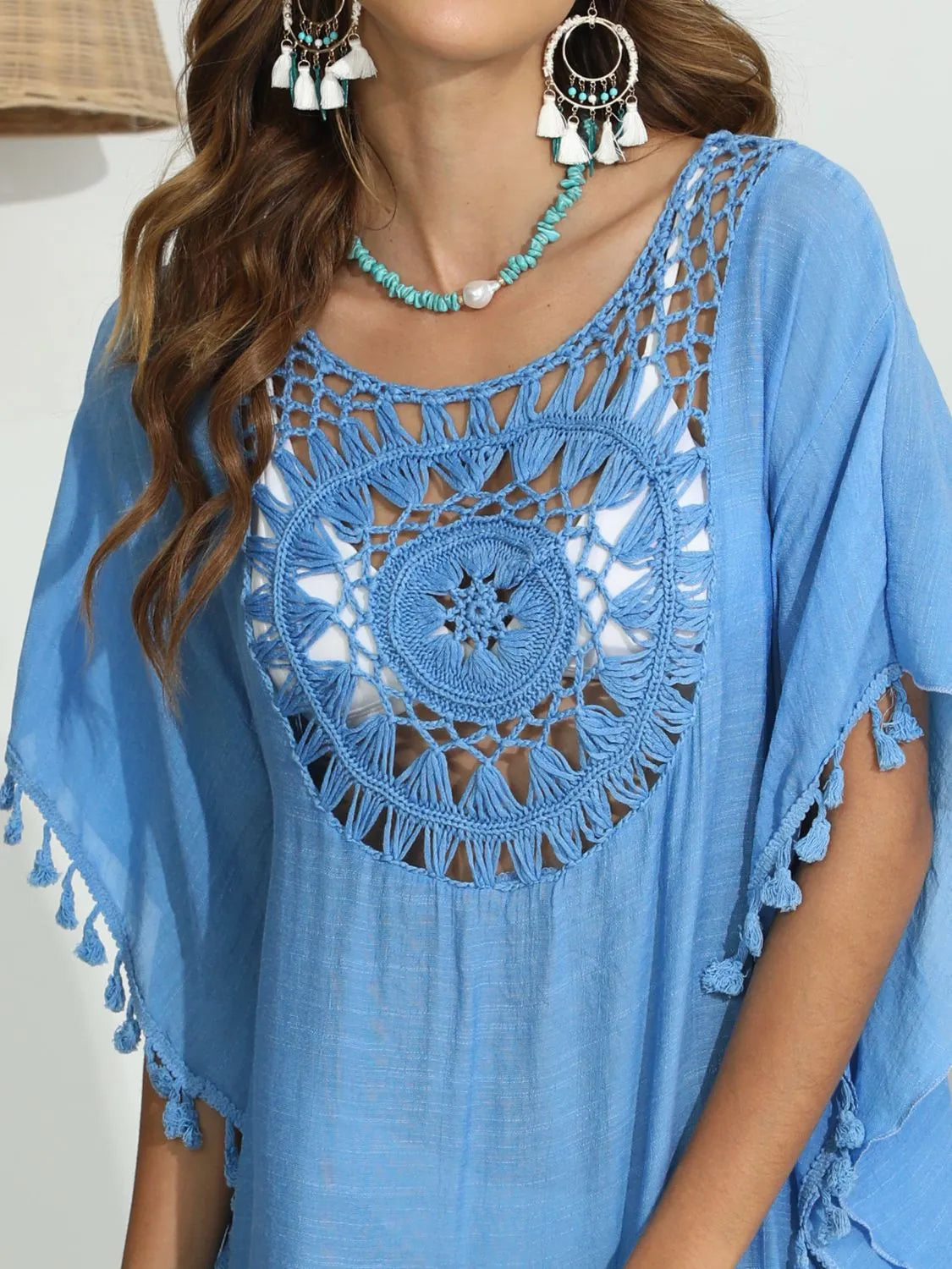 Tassel Crochet Round Neck Cover-Up
