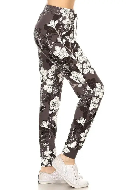 Leggings Depot Full Size Buttery Soft Floral Joggers with Drawstring Plus Size - Clothes For Her Online Store