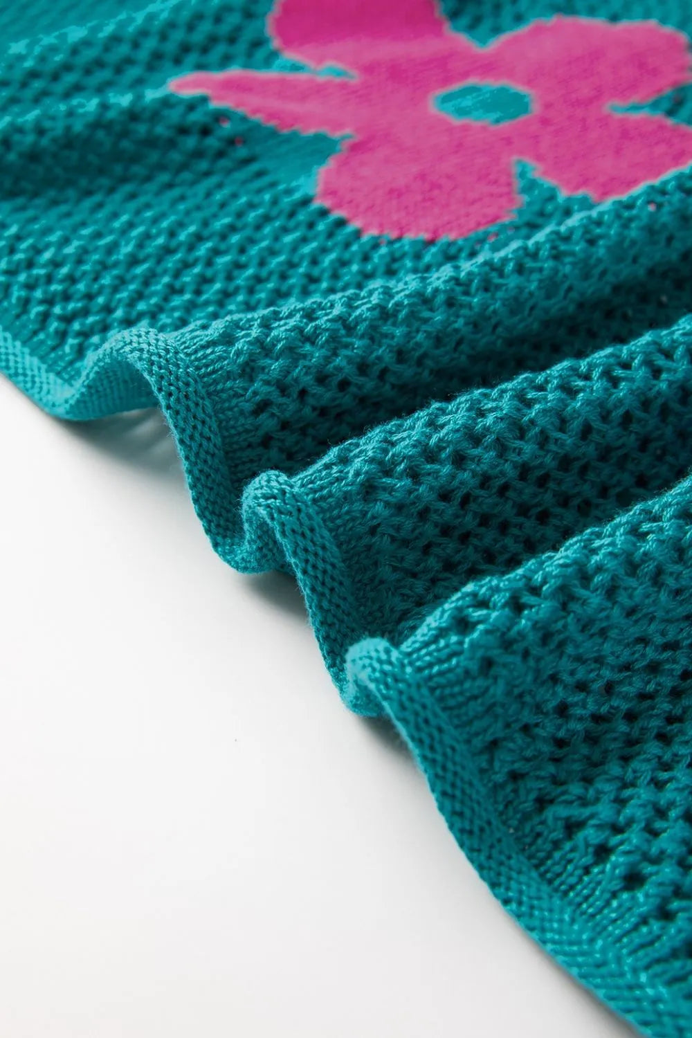 Openwork Round Neck Floral Knit Cover Up