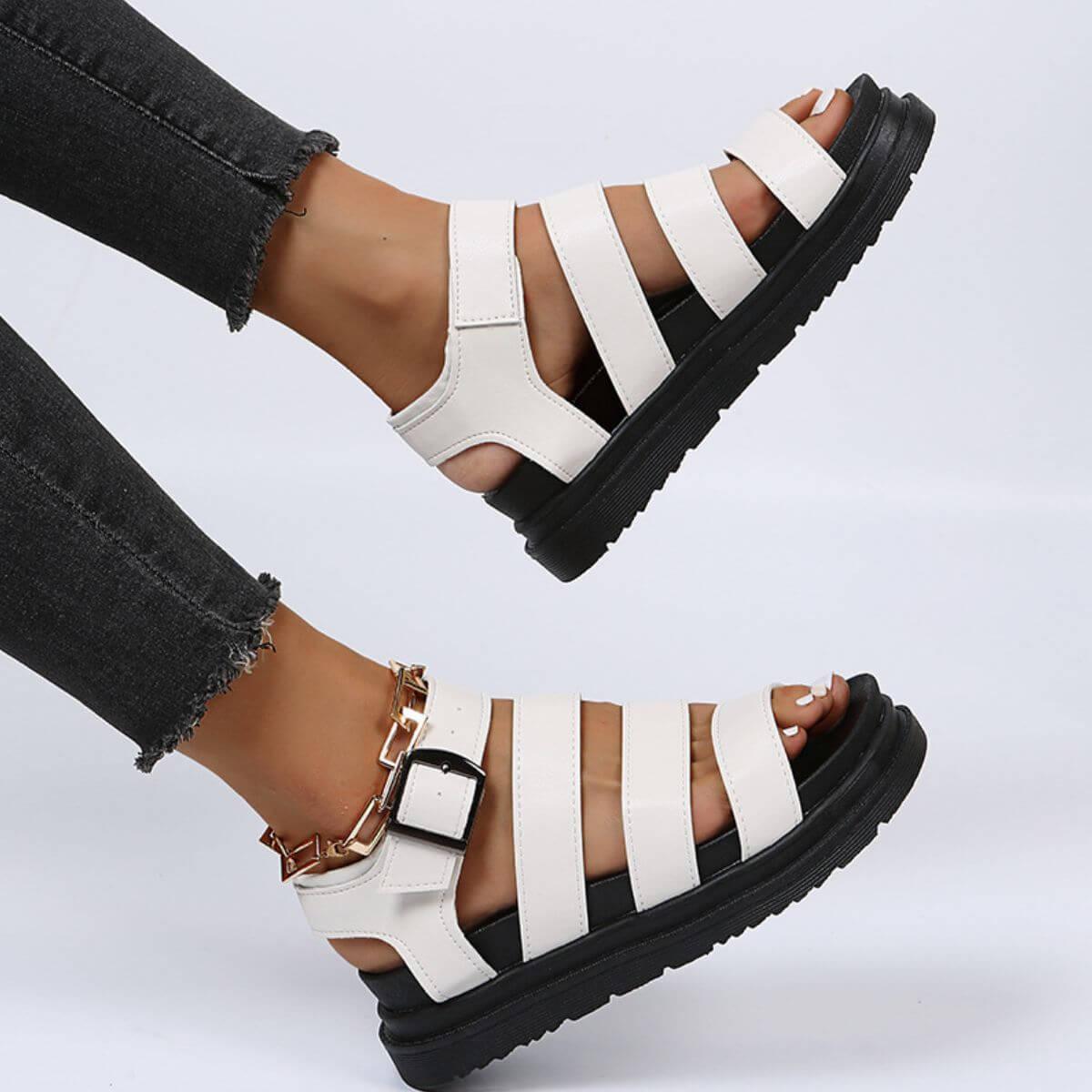 Peep Toe Buckle Platform Sandals - Clothes For Her Online Store