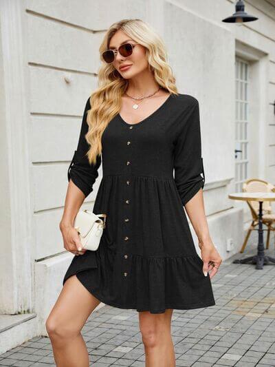 Tiered Ruched V-Neck Mini Dress - Clothes For Her Online Store