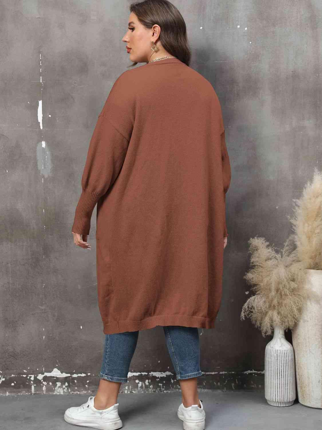 Plus Size Long Sleeve Pocketed Cardigan - Clothes For Her Online Store