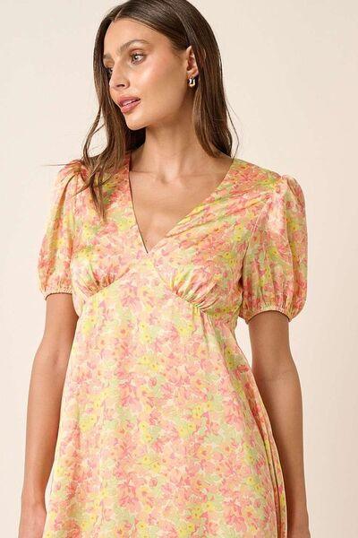 Mittoshop Printed V-Neck Puff Sleeve Mini Dress - Clothes For Her Online Store
