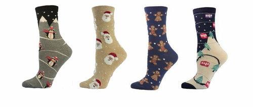 Christmas Cotton Crew Socks for Women in Cotton, Fun Holiday Socks