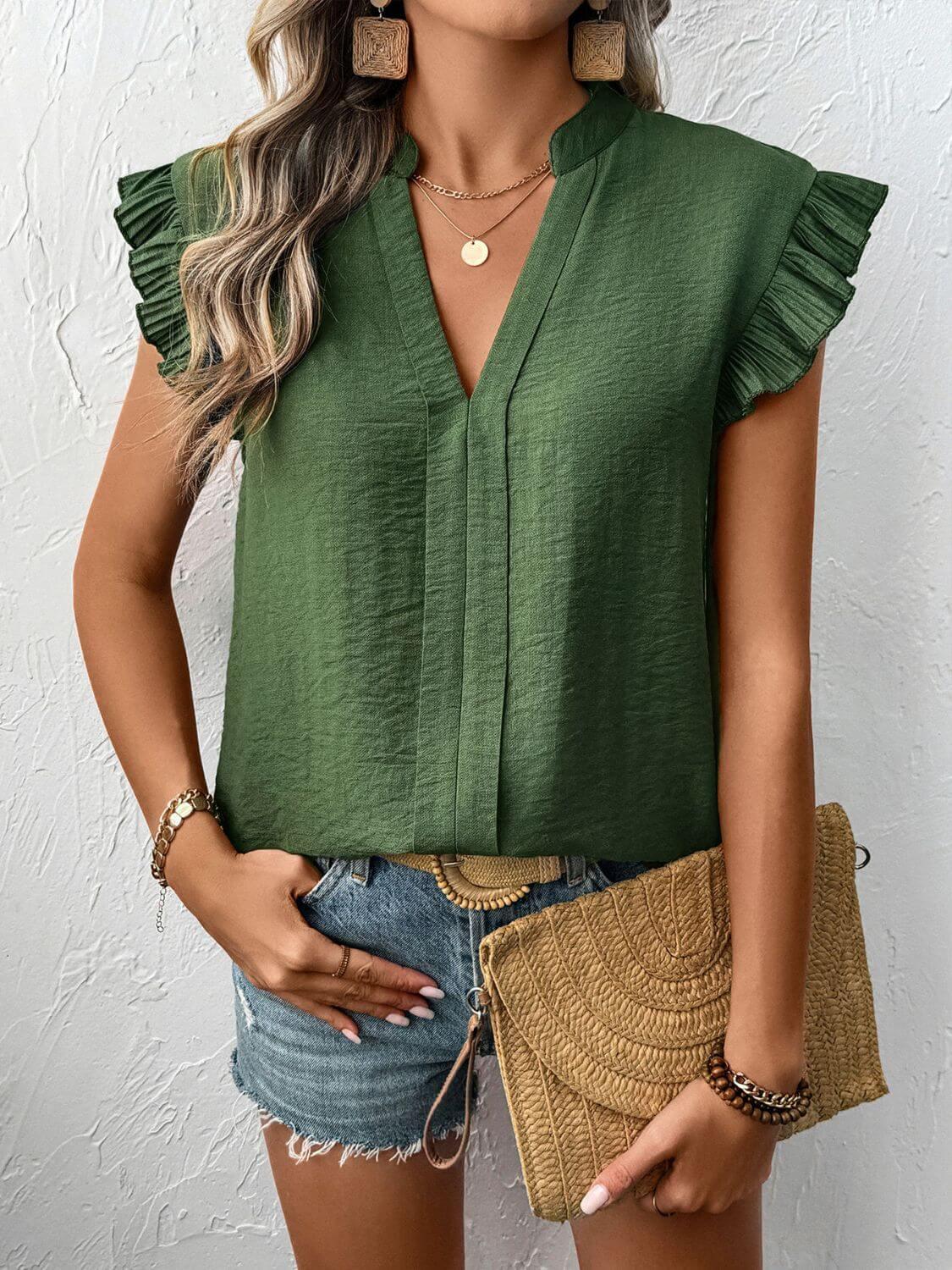 Perfee Ruffled Cap Sleeve Blouse