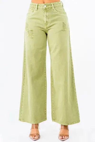 American Bazi High Waist Distressed Wide Leg Jeans - Clothes For Her Online Store
