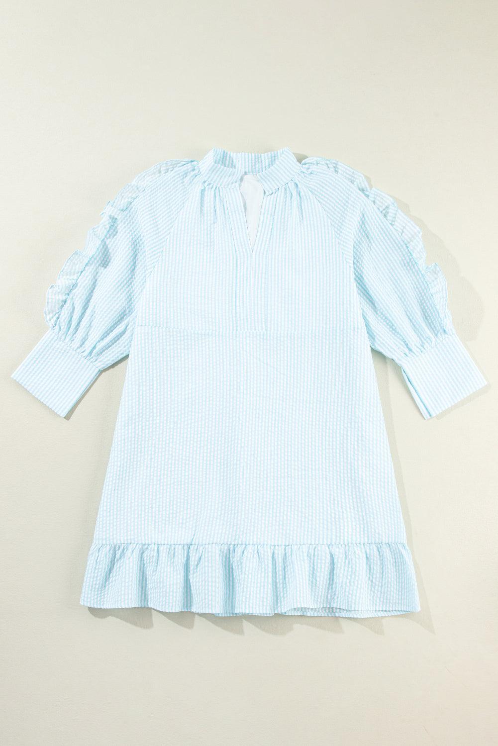 Ruffled Striped Notched Mini Dress - Clothes For Her Online Store