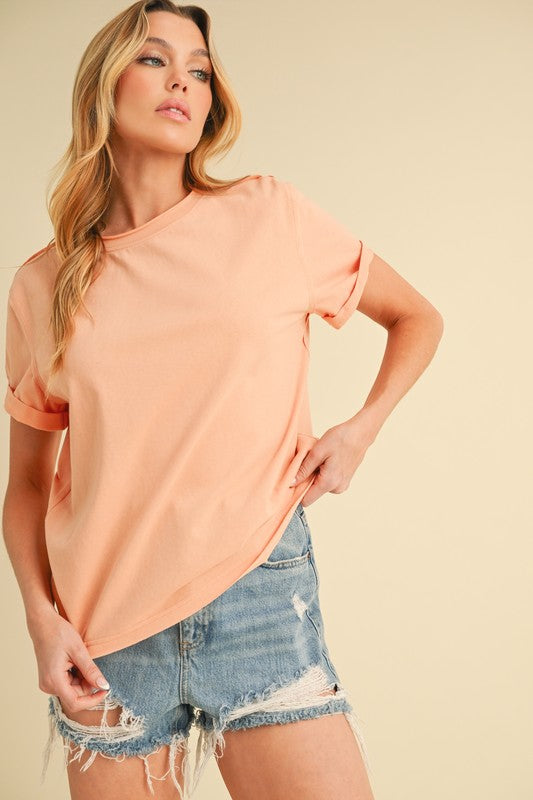 Aemi + Co Exposed Seam Round Neck Short Sleeve T-Shirt - Clothes For Her Online Store