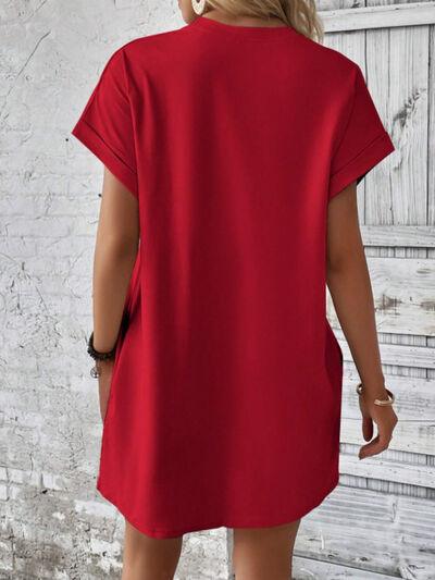 Round Neck Short Sleeve Mini Tee Dress with Pockets - Clothes For Her Online Store