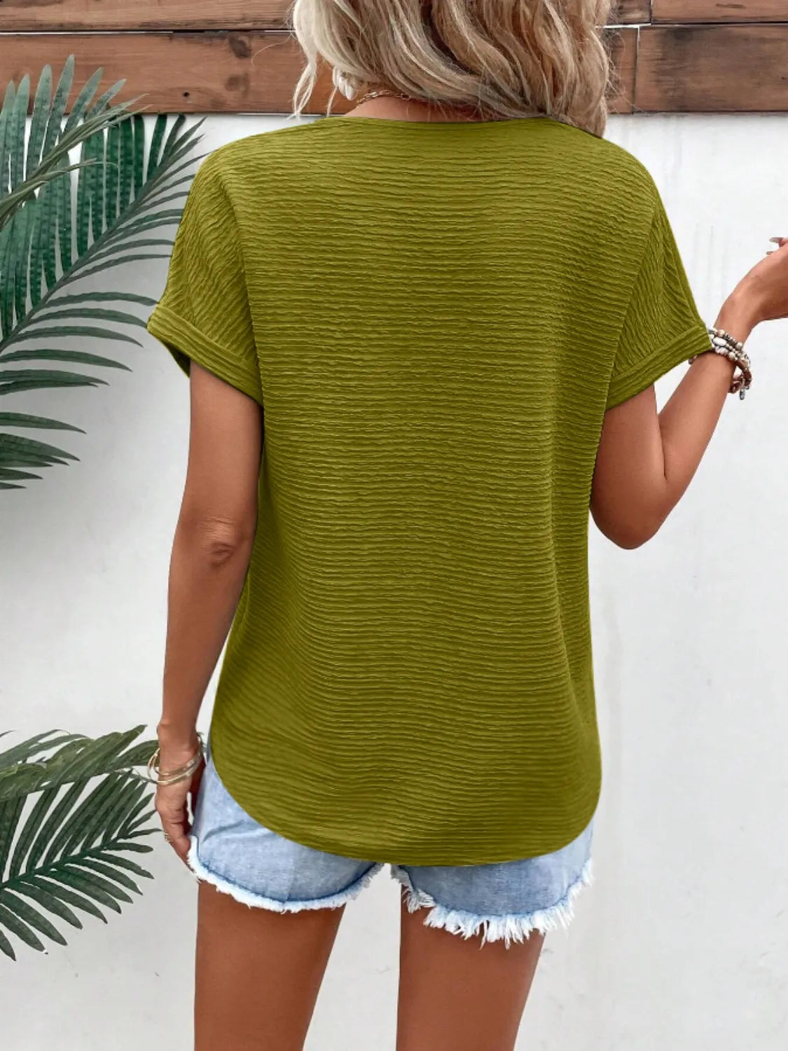 Textured Solid Color Short Sleeve Top