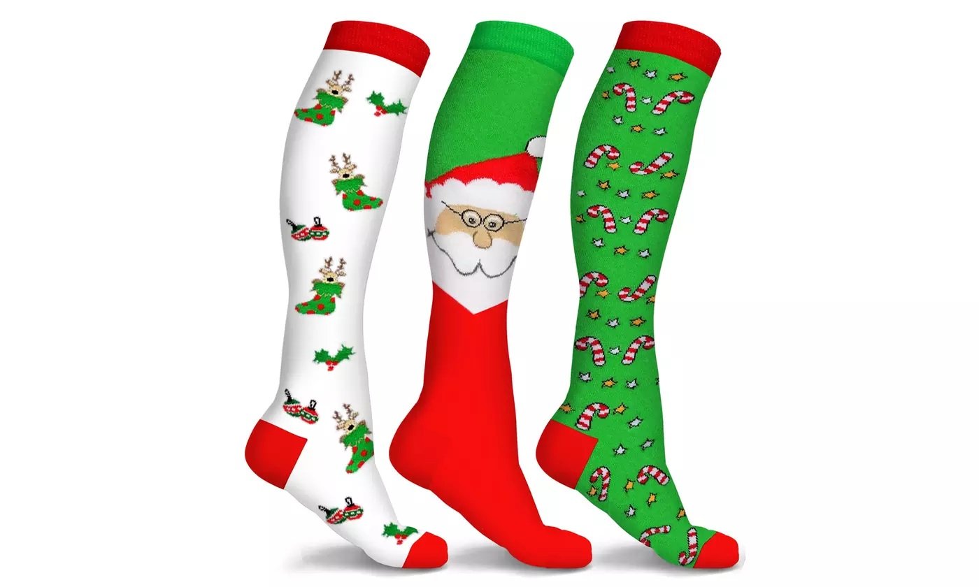 Holiday Fun Knee High Compression Socks - (3-Pairs)