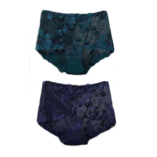 2 Pcs Flower Mesh Women Lace Sexy Bikini Panties Plus Size Boyshorts Panties Underwear,Green Blue - Clothes For Her Online Store