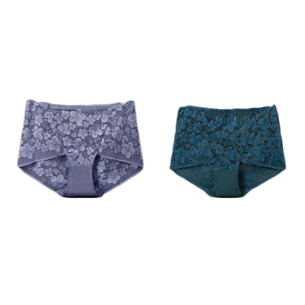 2 Pcs Women Lace Sexy Bikini Panties Pack Flower Mesh Underwear Plus Size Boyshorts Panties,Purple Green - Clothes For Her Online Store