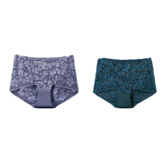 2 Pcs Women Lace Sexy Bikini Panties Pack Flower Mesh Underwear Plus Size Boyshorts Panties,Purple Green - Clothes For Her Online Store