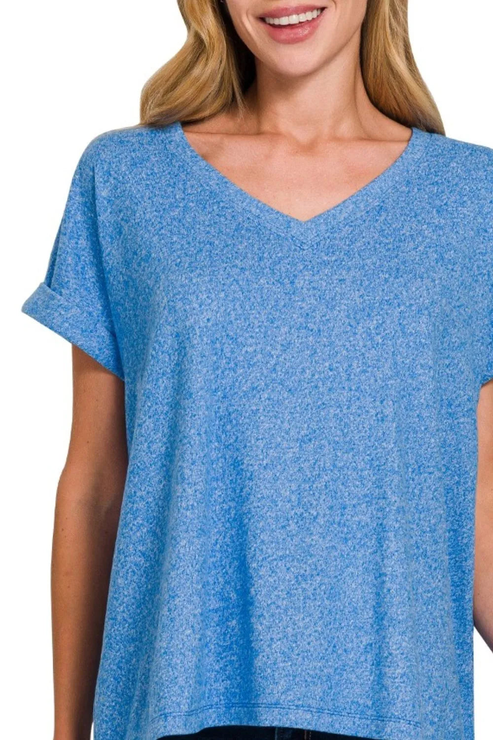 Zenana Soft Melange Hacci V-neck Tee