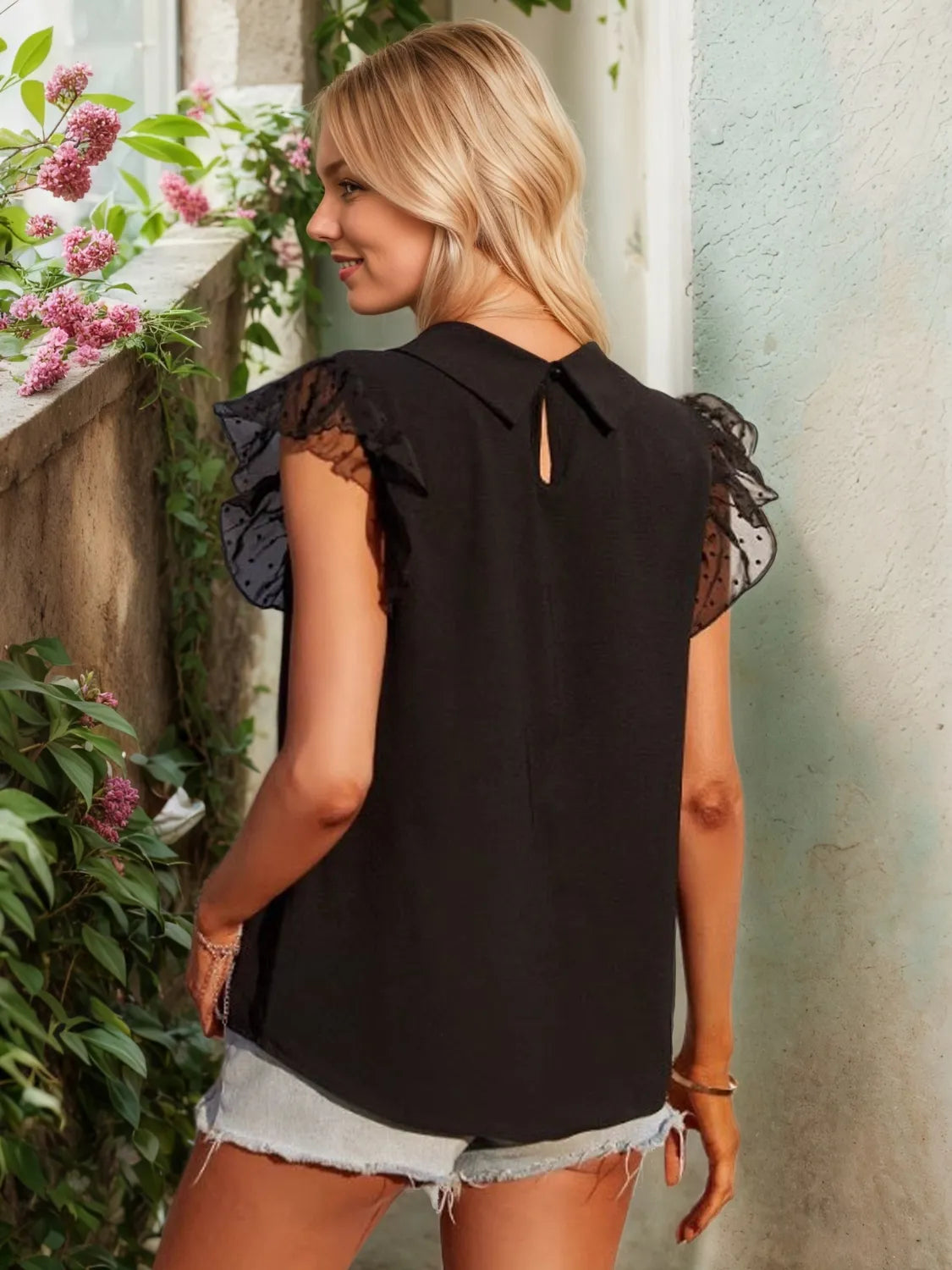Collared Neck Cap Sleeve Top