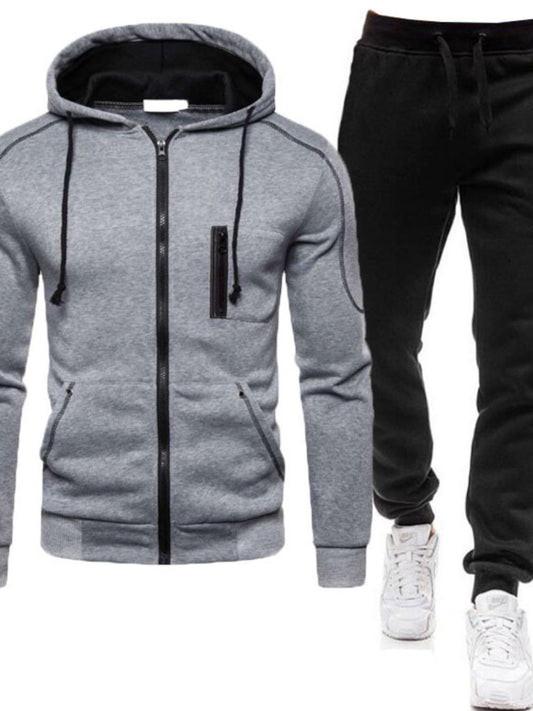 Men's Full Size Zip Up Long Sleeve Hoodie and Pants Set Plus Size