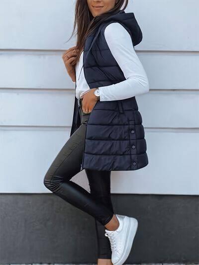 Plus Size Zip Up Hooded Vest Coat