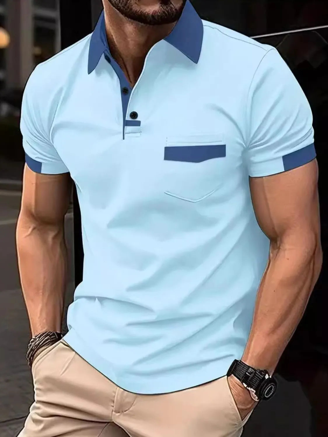 Men's Full Size Contrast Collared Neck Short Sleeve Polo Plus Size