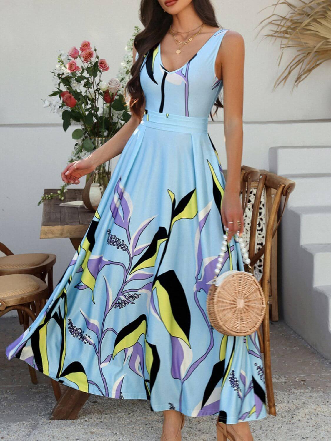 Devine Printed Sleeveless Maxi Dress - Clothes For Her Online Store