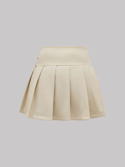 Buckle Decor Pleated Mini Skirt