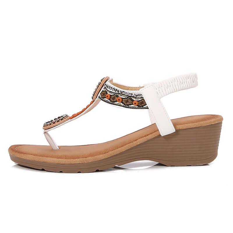 Rivet Decor Toe Post Wedge Sandals - Clothes For Her Online Store