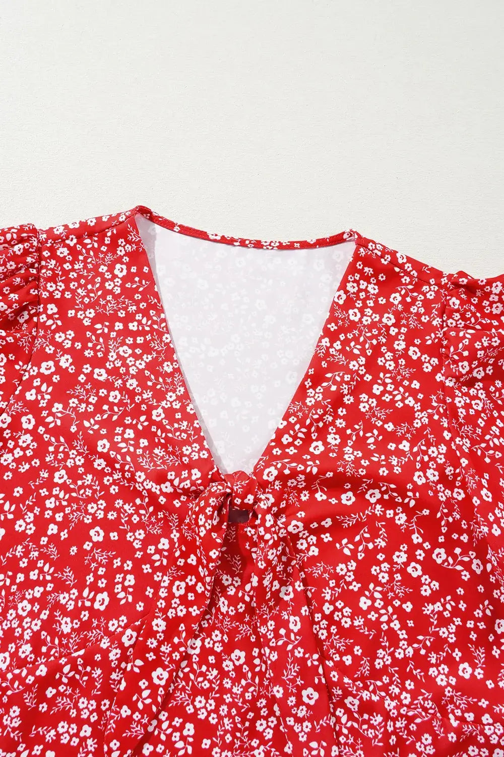 Boho Floral Printed Half Sleeve Knotted V Neck Blouse