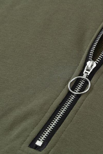 Side Slit Half Zip Long Sleeve Sweatshirt - Clothes For Her Online Store