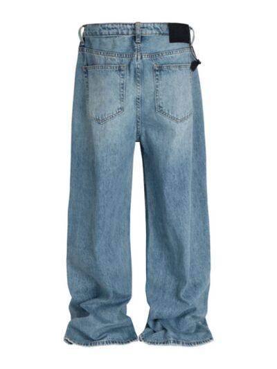 Men's Wide Straight Jeans with Pockets