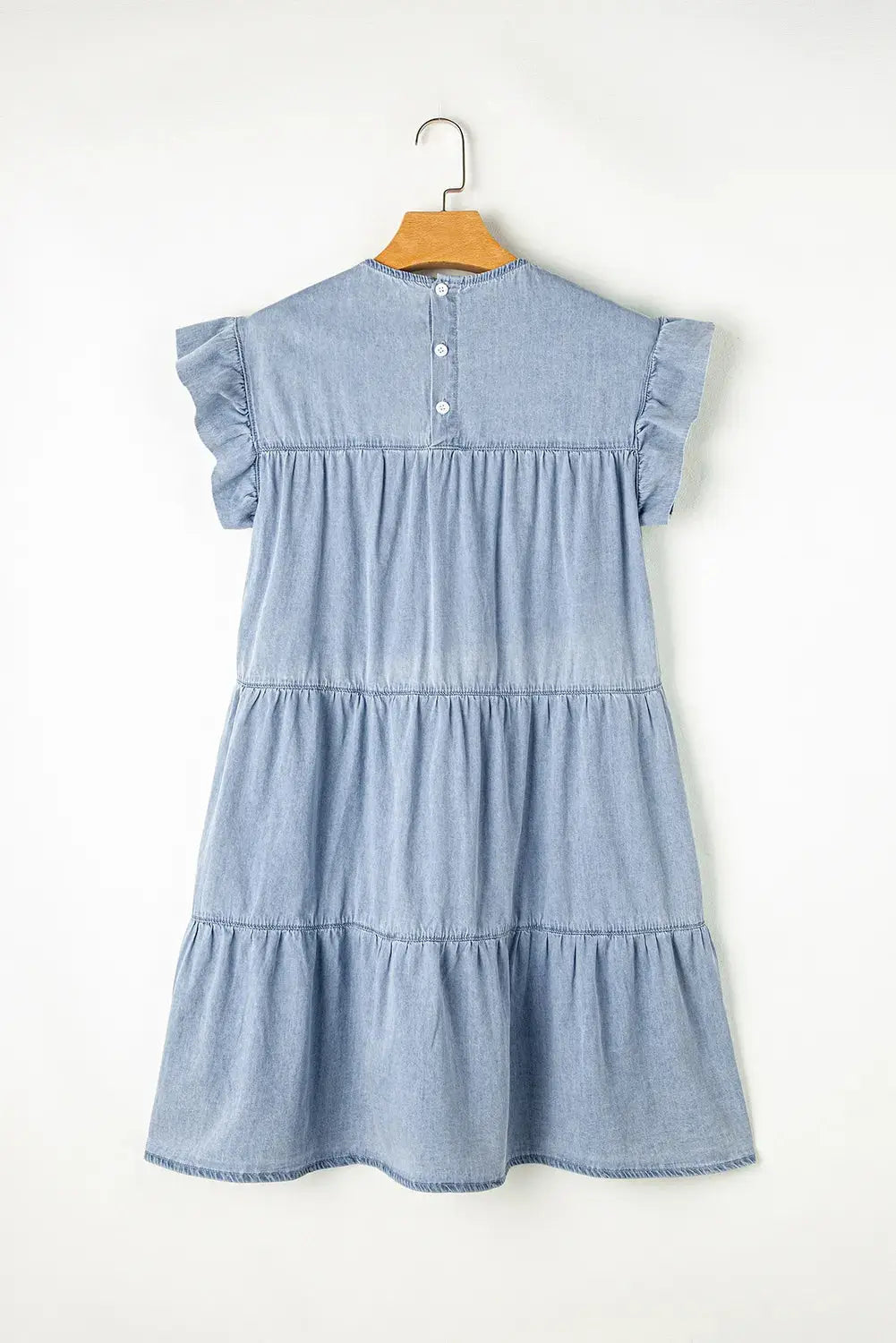 Ruffle Cap Sleeve Tiered A-line Denim Dress - Clothes For Her Online Store