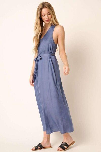 Mittoshop Cross Back Belted V Neck Tank Maxi Dress - Clothes For Her Online Store