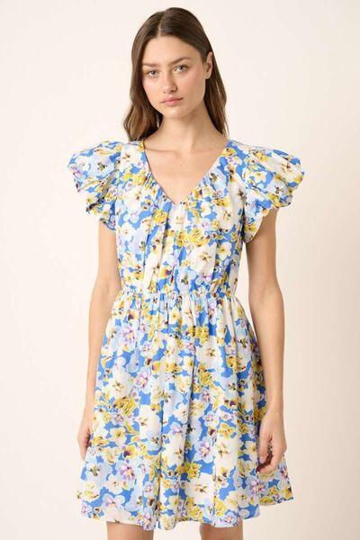 Mittoshop Floral V-Neck Cap Sleeve Mini Dress - Clothes For Her Online Store