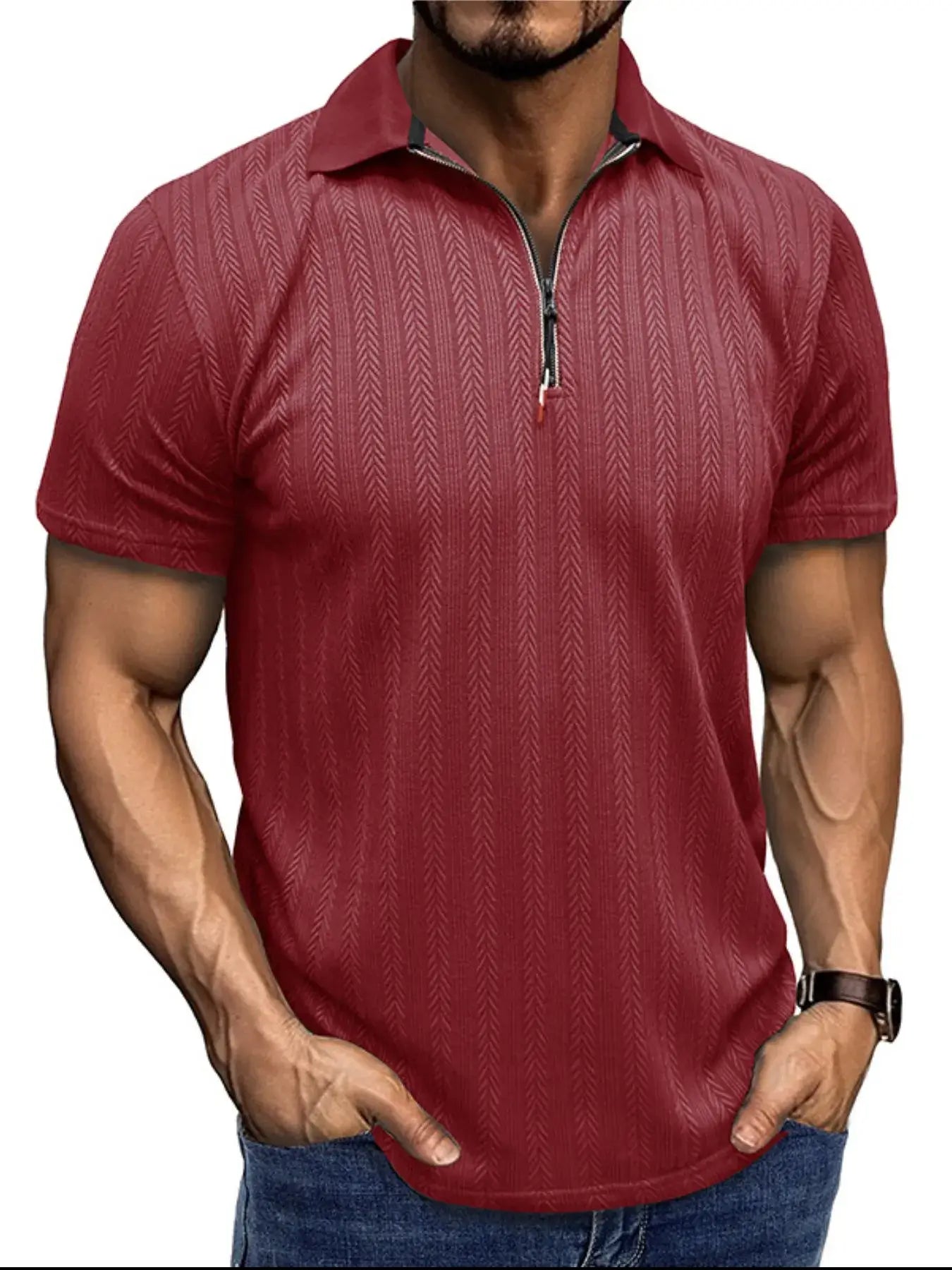 Men's Textured Quarter-Zip Polo Shirt