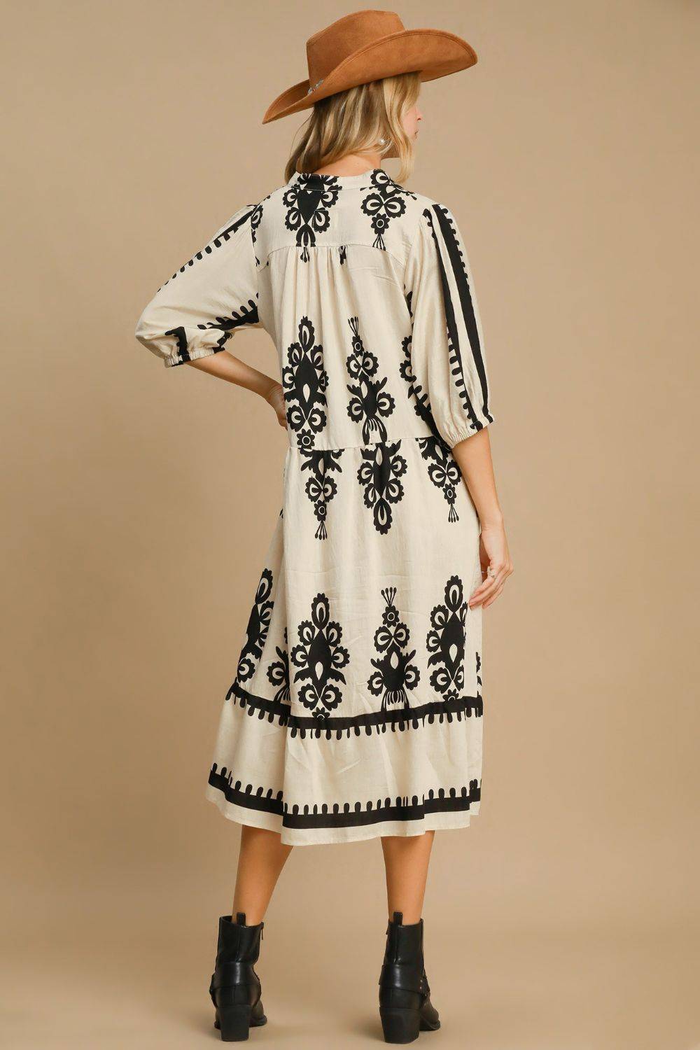 Umgee Printed Notched Midi Dress - Clothes For Her Online Store